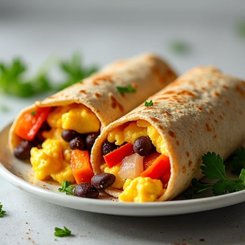 Hearty Scrambled Egg, Black Bean, and Sweet Potato Burrito