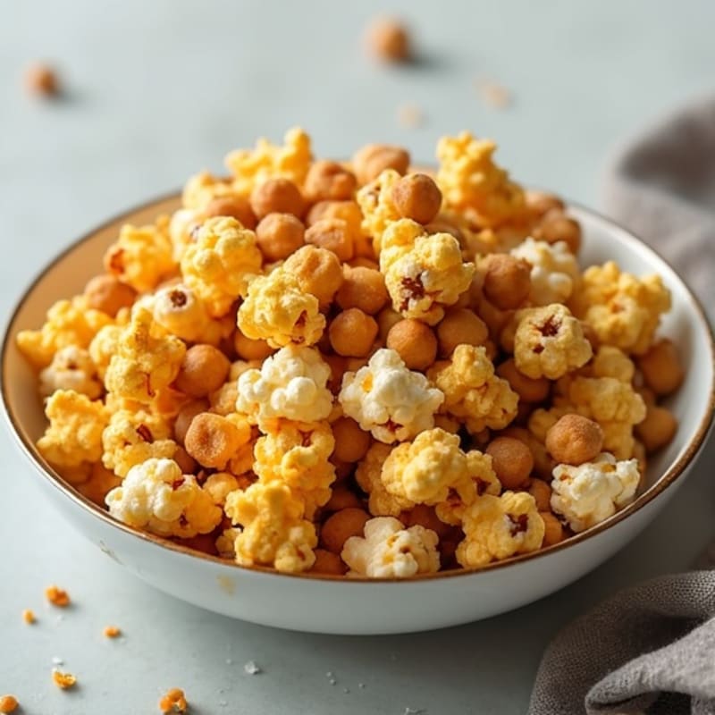 Sweet and Salty Nutritional Yeast Popcorn with Roasted Chickpeas & Edamame