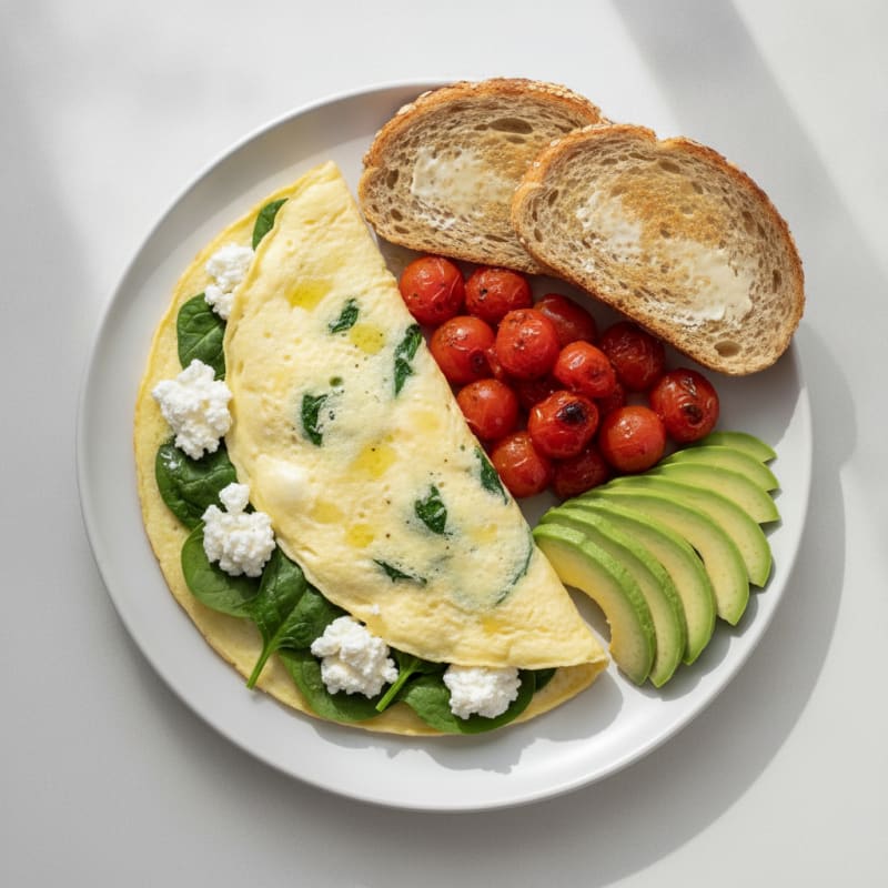 Egg White Spinach Omelette with Cottage Cheese and Cherry Tomatoes