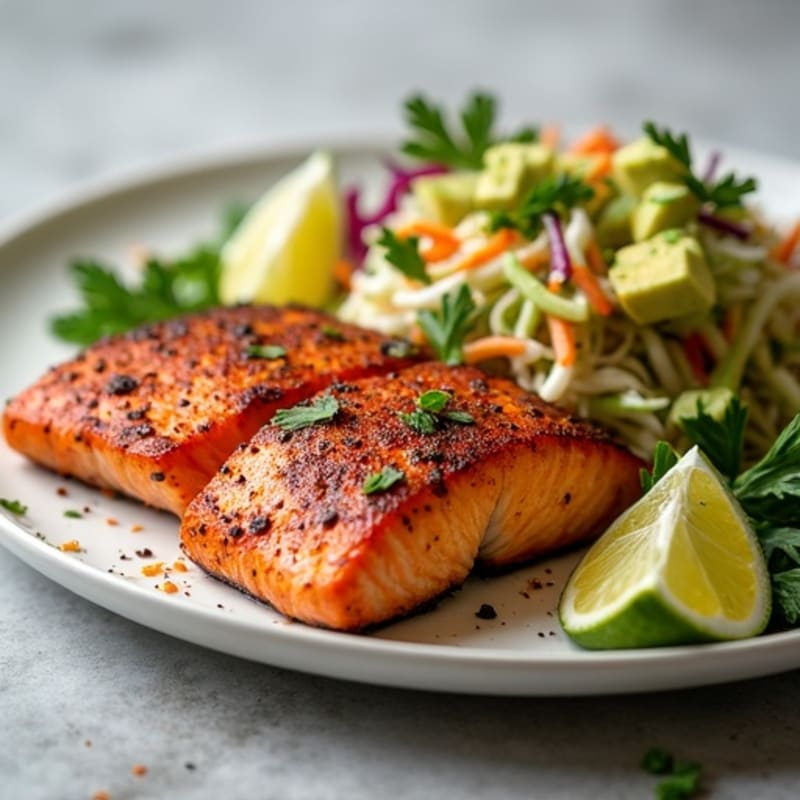 Blackened Salmon with Creamy Avocado Slaw