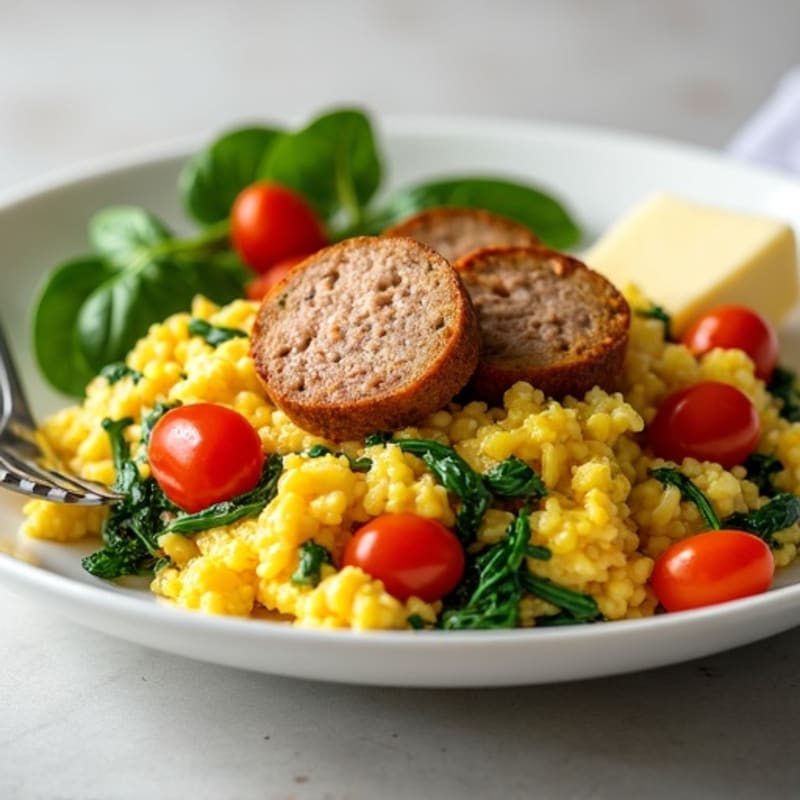 Egg White and Turkey Sausage Scramble with Spinach and Tomatoes