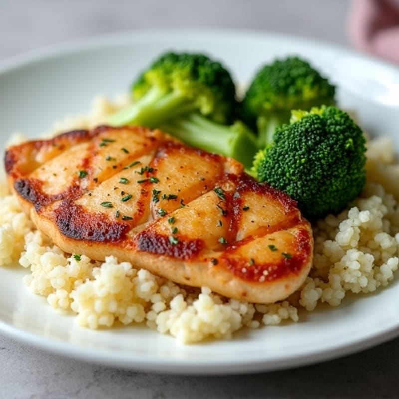 Seared Turkey Breast with Steamed Broccoli and Cauliflower Rice