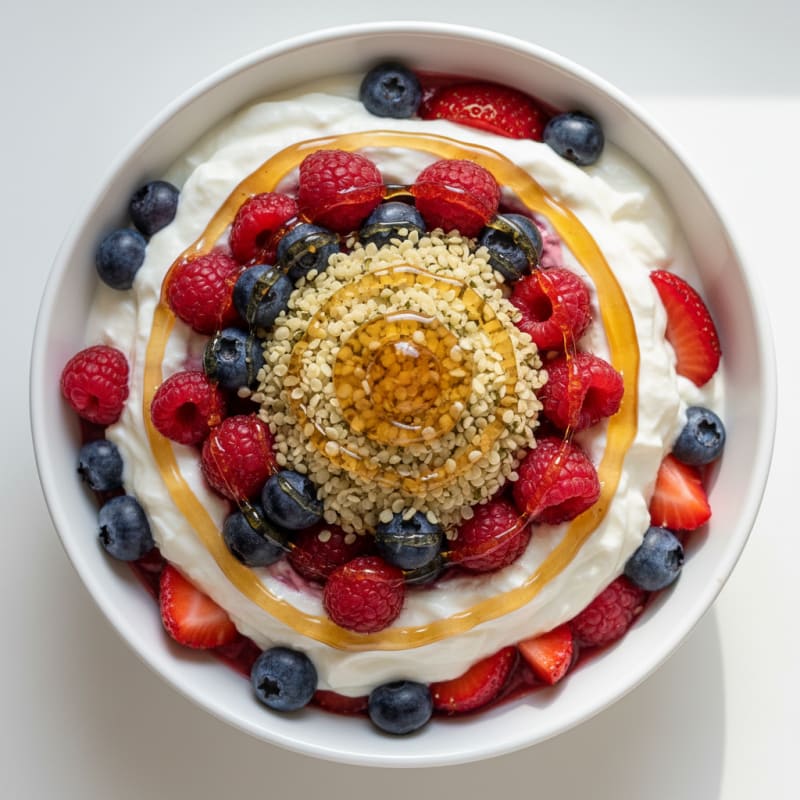 Greek Yogurt Parfait with Mixed Berries and Hemp Seeds