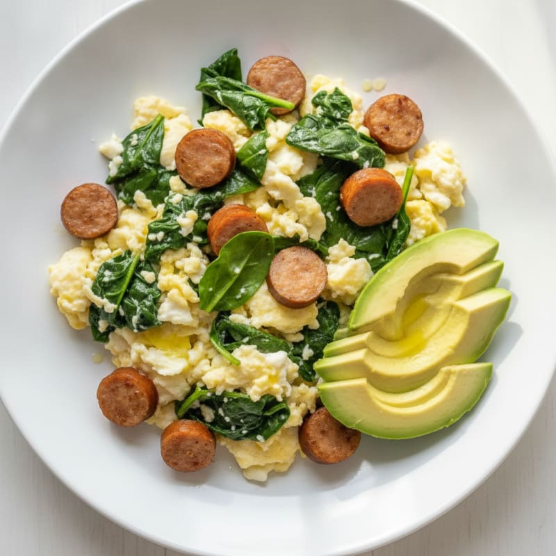 Egg White Scramble with Turkey Sausage and Spinach