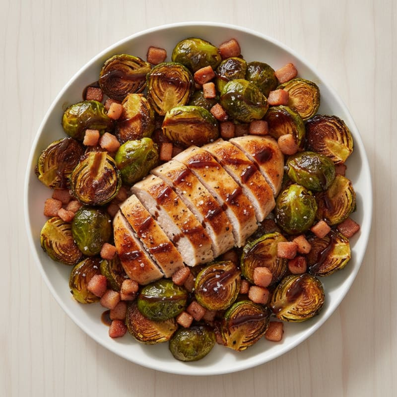 Balsamic-Glazed Brussels Sprouts with Pancetta and Chicken