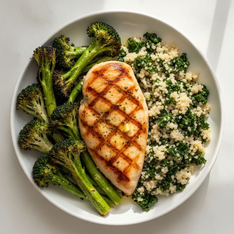 Grilled Chicken Breast with Roasted Broccoli and Quinoa
