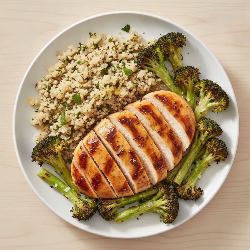 Grilled Chicken Breast with Quinoa and Roasted Broccoli
