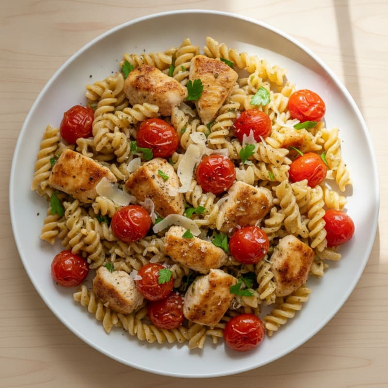 Lemon-Herb Chicken Pasta with Roasted Tomatoes