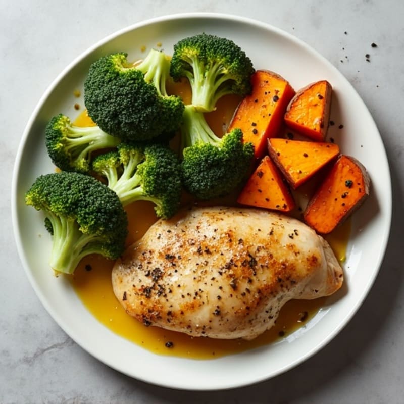 Sheet Pan Lemon-Garlic Chicken with Roasted Broccoli and Sweet Potatoes
