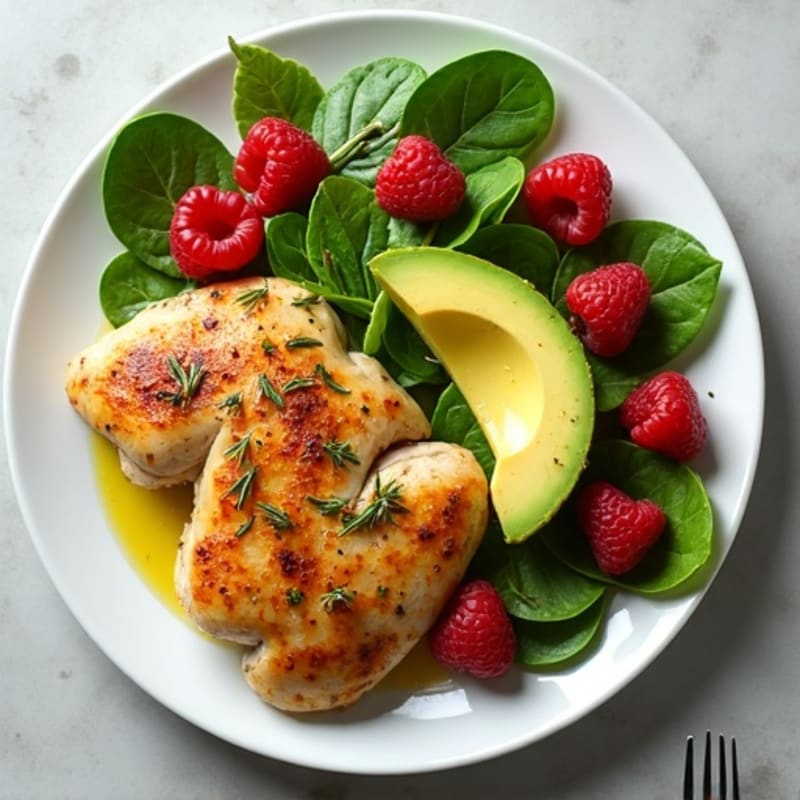 Lemon Herb Roasted Chicken with Fresh Raspberry Salad
