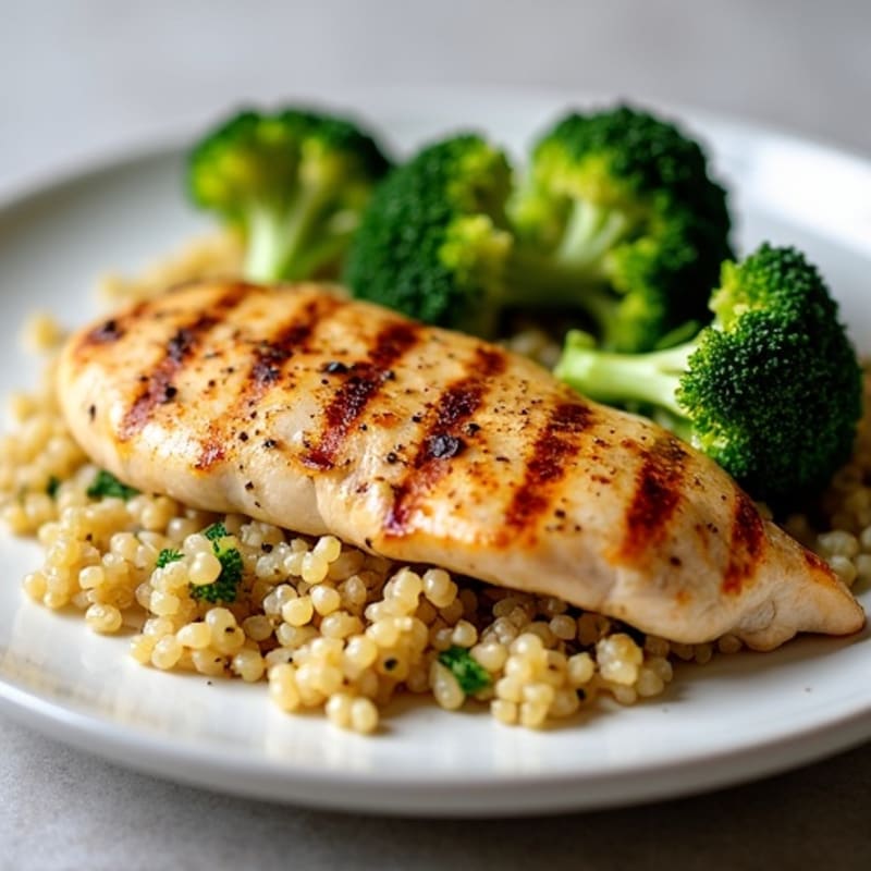 Grilled Chicken Breast with Quinoa and Roasted Broccoli