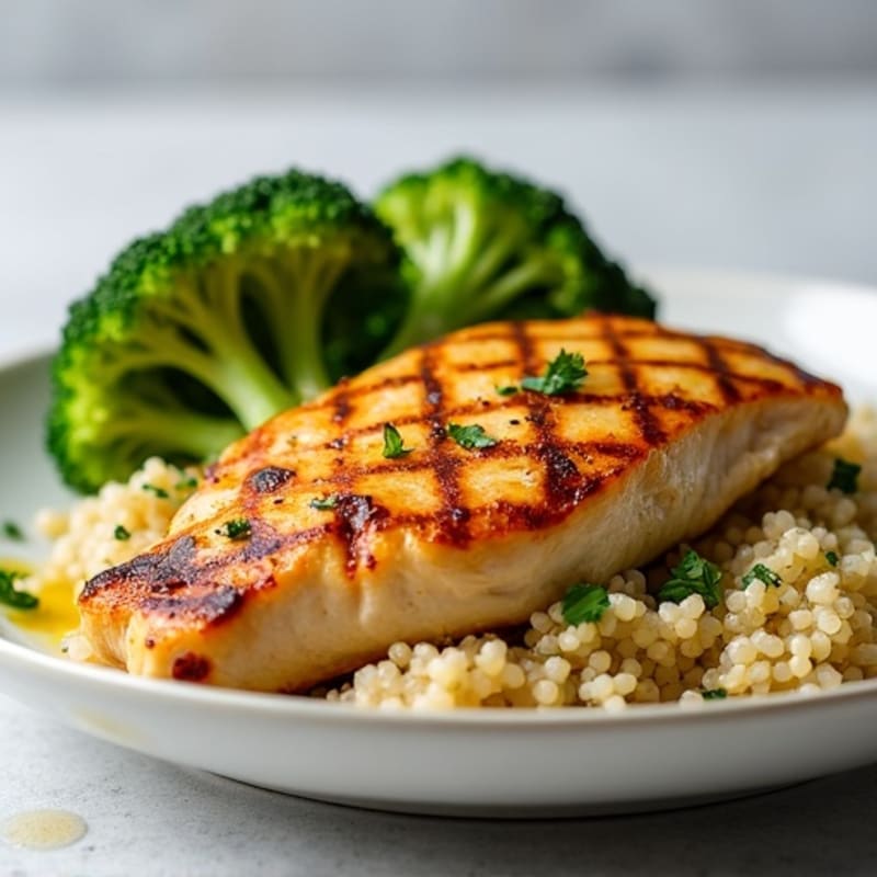 Grilled Chicken Breast with Quinoa and Roasted Broccoli