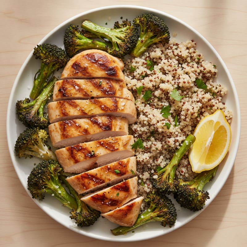Grilled Chicken Breast with Quinoa and Roasted Broccoli