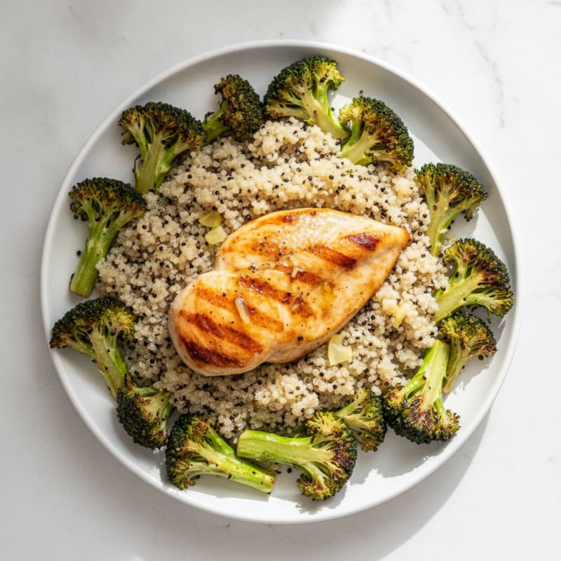 Grilled Chicken Breast with Quinoa and Roasted Broccoli