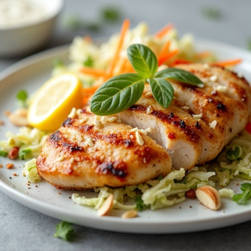 Grilled Chicken Breast with Crunchy Cabbage Slaw