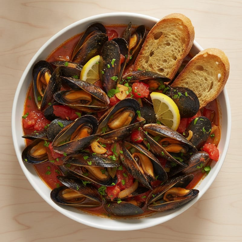 Garlic Lemon Mussels in Fresh Tomato Sauce