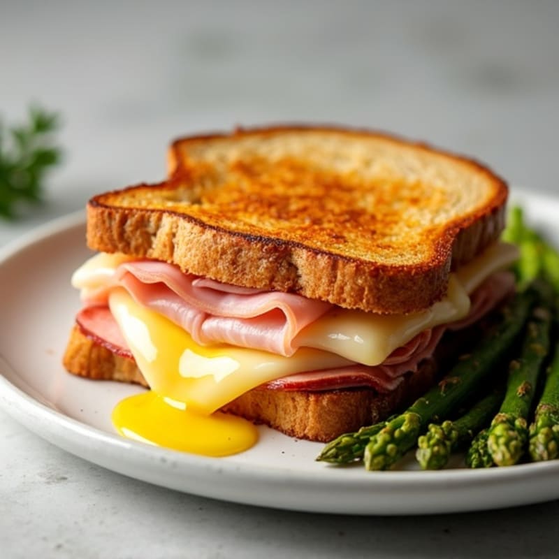Baked Lean Ham and Gooey Swiss Melt with Roasted Asparagus