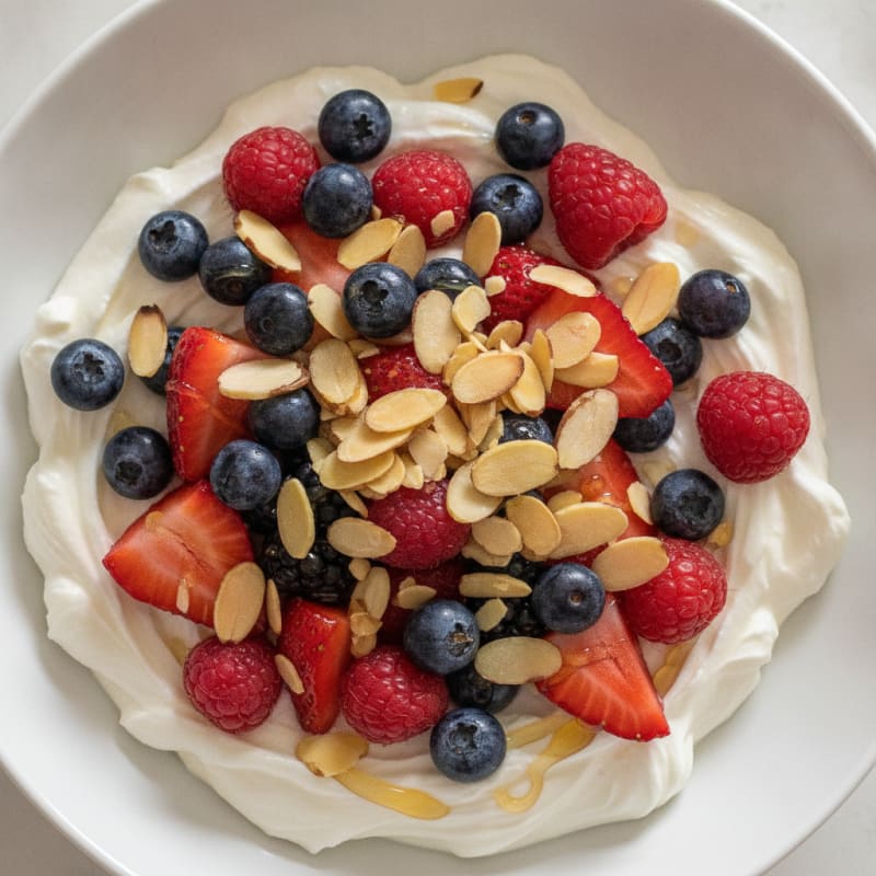 Creamy Greek Yogurt Protein Bowl with Mixed Berries and Almonds