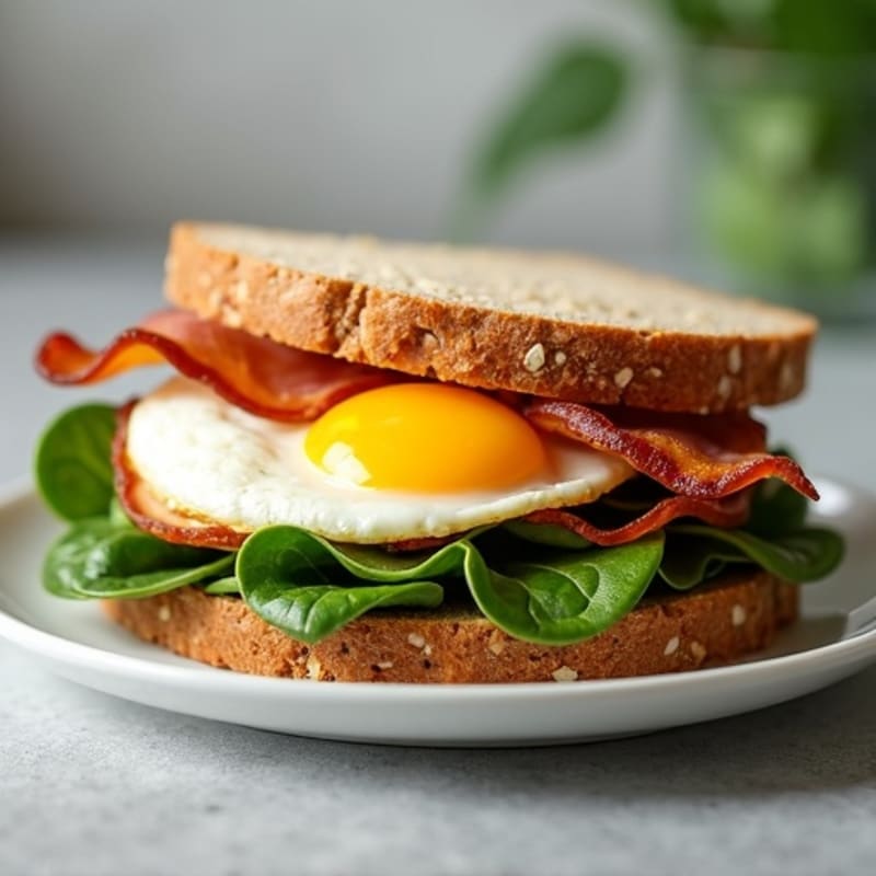 Lean Turkey Bacon and Egg Spinach Whole Wheat Sandwich
