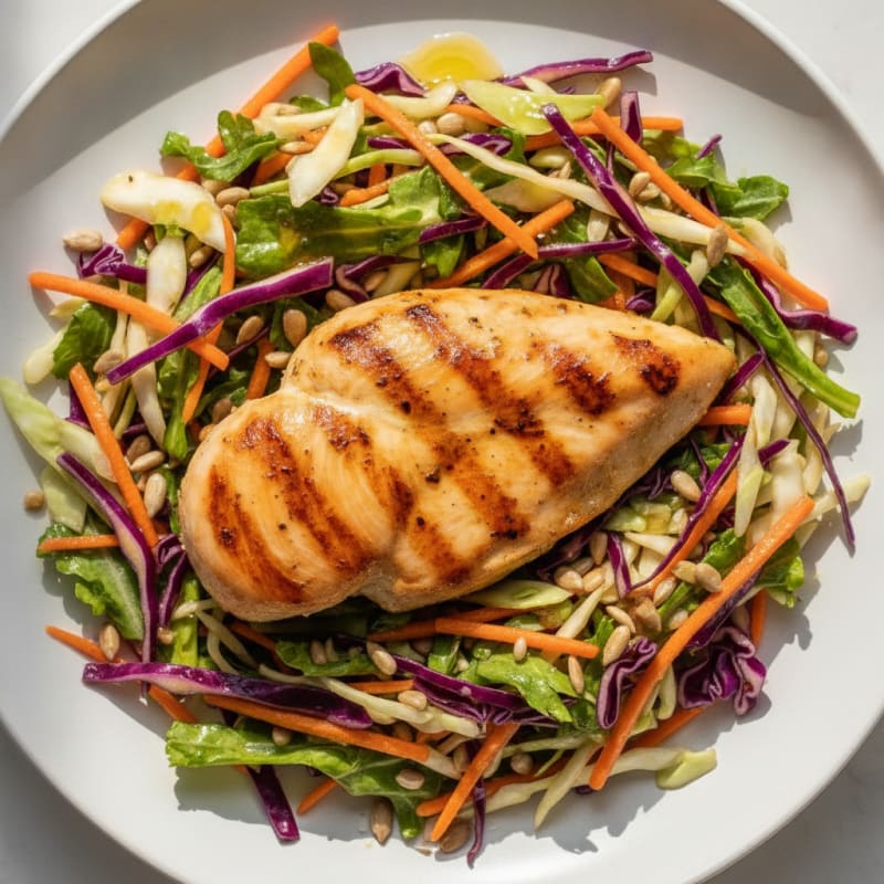 Grilled Chicken Breast with Crunchy Cabbage Slaw