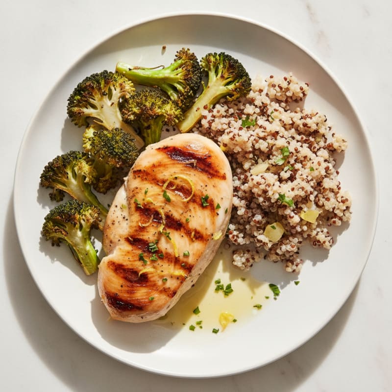 Grilled Chicken Breast with Roasted Broccoli and Quinoa