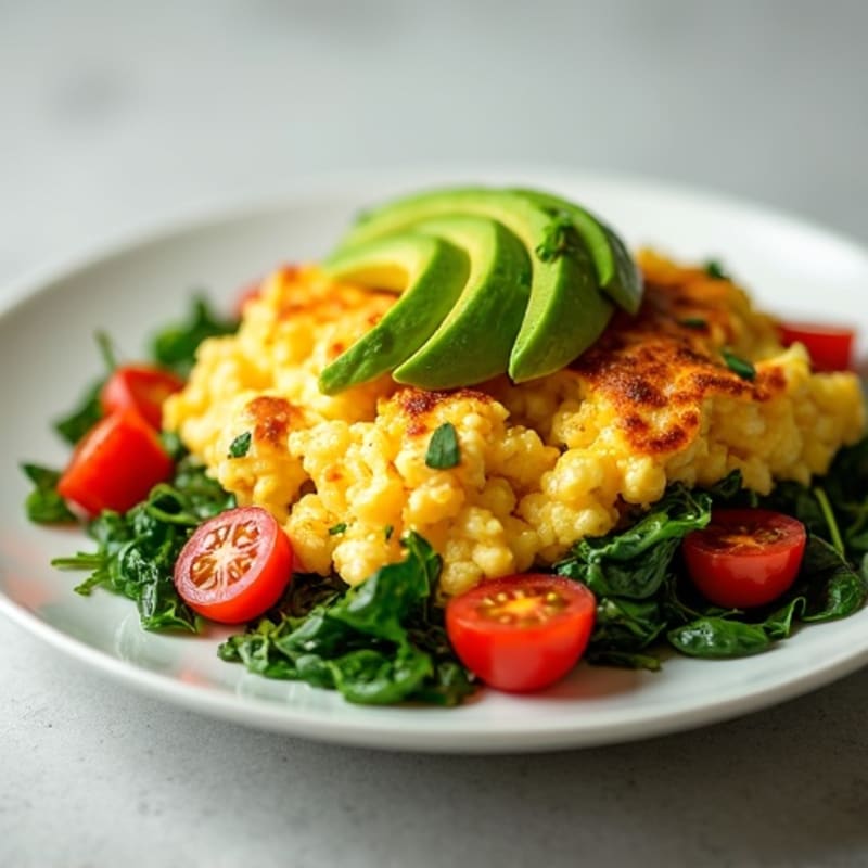 Fluffy Egg and Veggie Scramble with Avocado