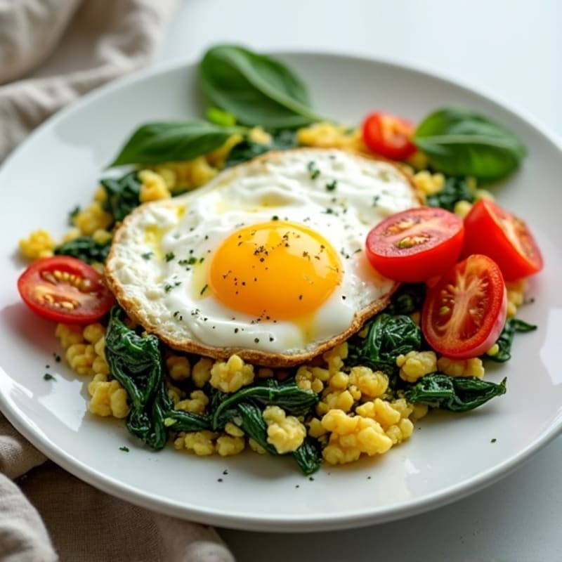 Egg White and Spinach Scramble with Cottage Cheese and Sliced Tomatoes