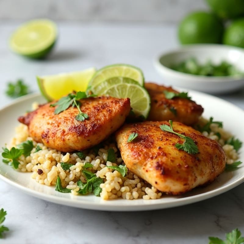 Crispy Cilantro Lime Chicken Thighs with Fresh Cilantro Lime Rice