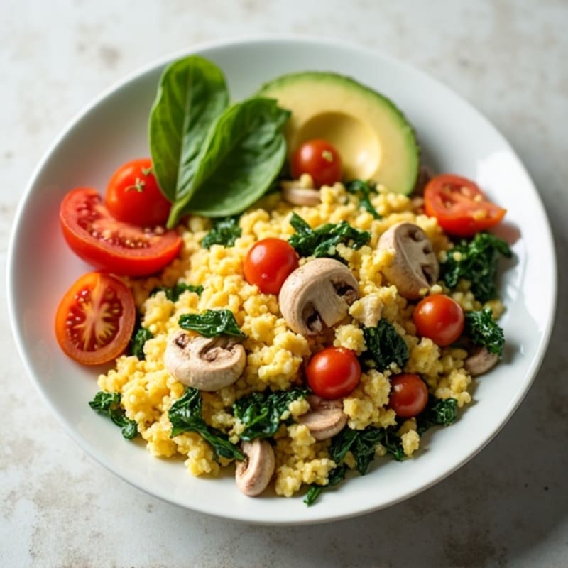Egg White Spinach Scramble with Turkey and Tomato