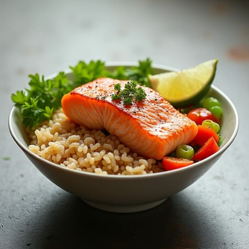 Spicy Salmon Fresh Vegetable Rice Bowl