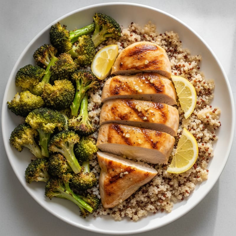 Grilled Chicken Breast with Quinoa and Roasted Broccoli
