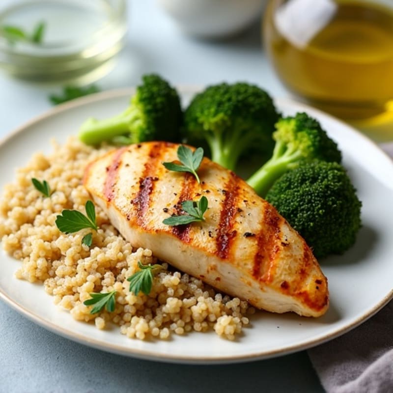 Grilled Chicken Breast with Quinoa and Roasted Broccoli