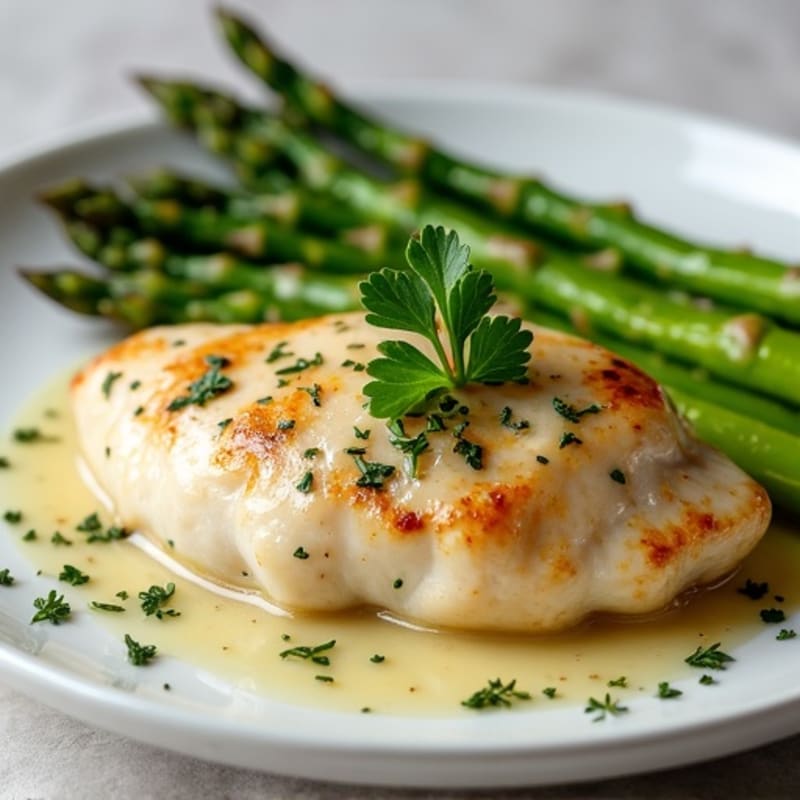 Creamy Garlic Herb Chicken with Roasted Asparagus