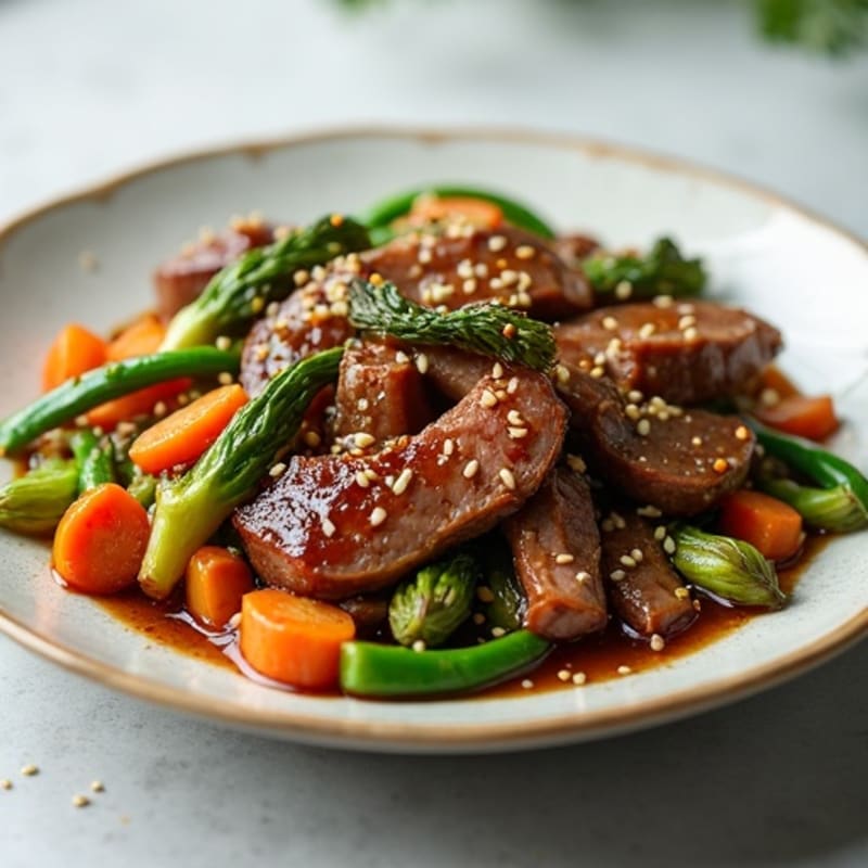 Tender Pan-Seared Beef with Sweet Garlic Sesame Vegetables
