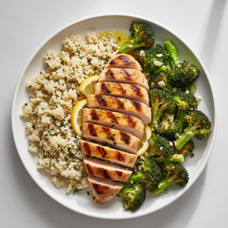 Grilled Chicken Breast with Quinoa and Roasted Broccoli
