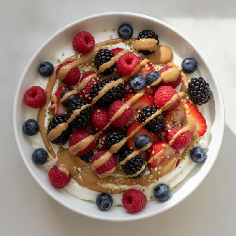 Greek Yogurt Protein Bowl with Mixed Berries and Almond Butter