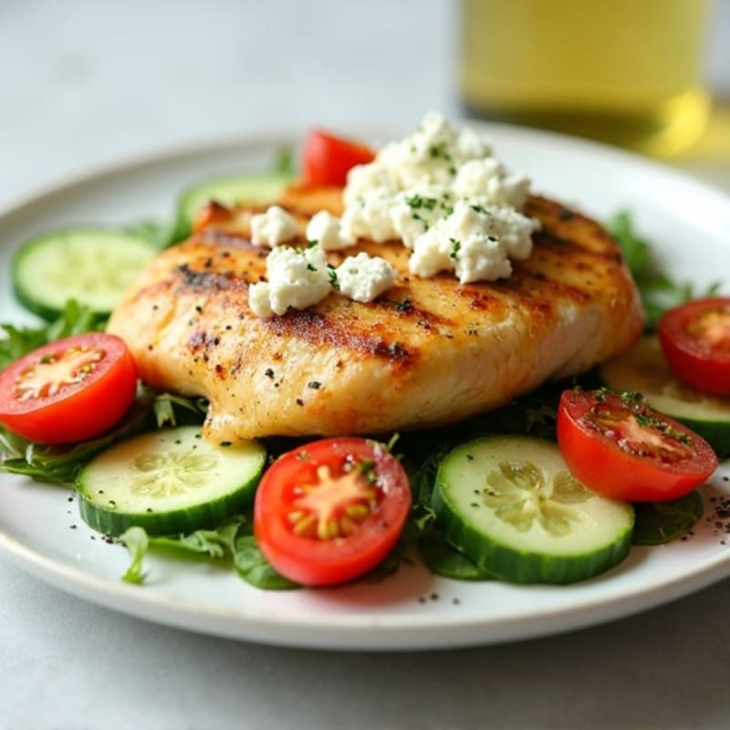 Lemon Herb Chicken with Fresh Cucumber Tomato Salad and Crumbled Feta