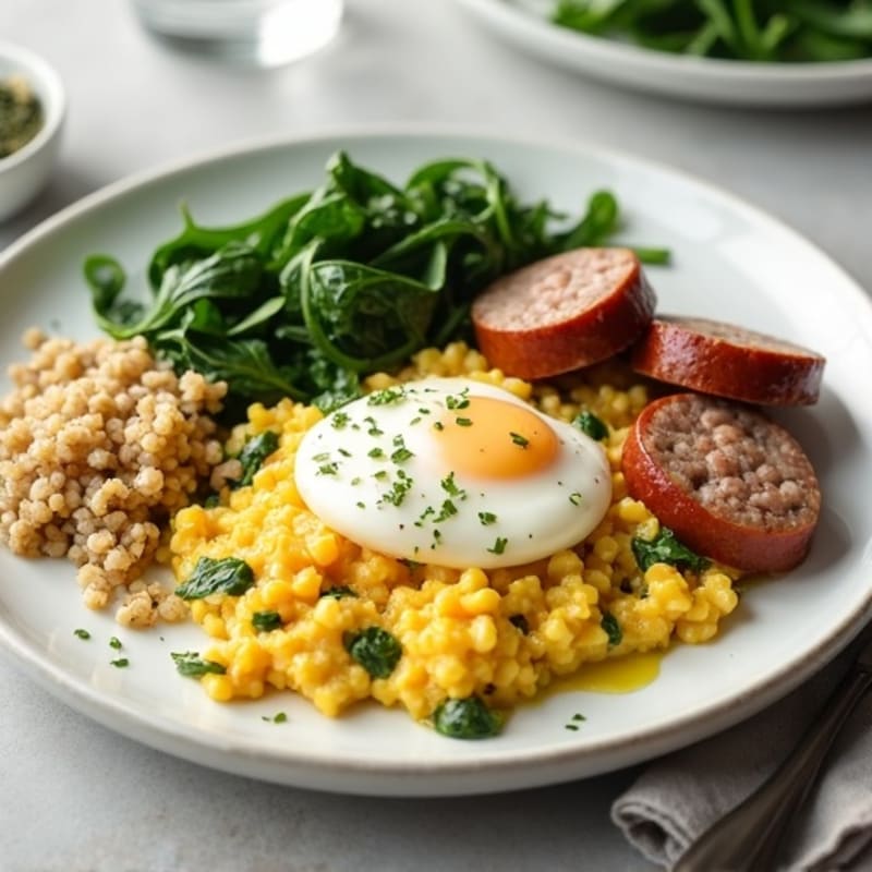 Egg White Scramble with Turkey Sausage and Sautéed Spinach