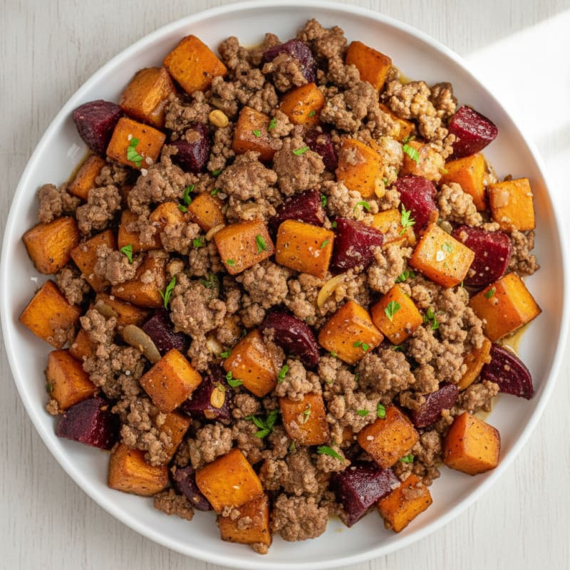 Lean Beef and Roasted Root Vegetable Skillet