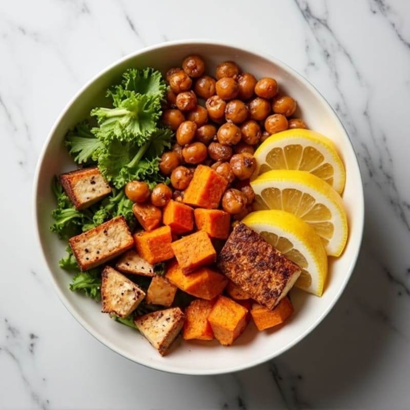Roasted Sweet Potato and Crispy Chickpea Bowl with Creamy Tahini Dressing