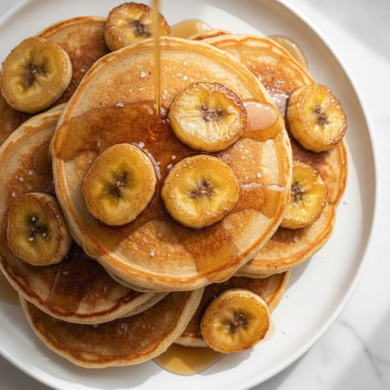 Brown Banana Protein Pancakes with Maple Syrup