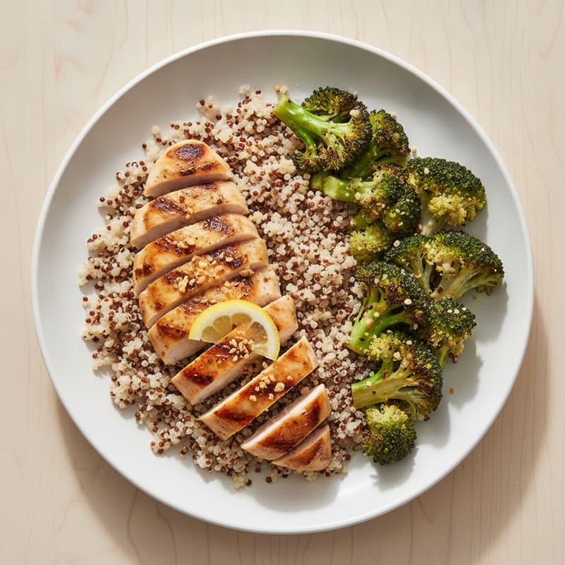 Grilled Chicken Breast with Quinoa and Roasted Broccoli