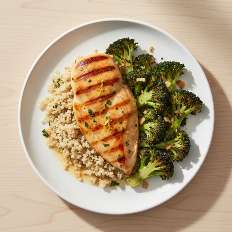 Grilled Chicken Breast with Quinoa and Roasted Broccoli