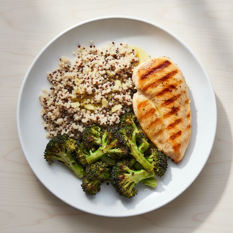 Grilled Chicken Breast with Quinoa and Roasted Broccoli