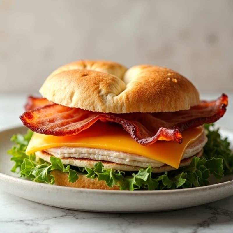 Lean Turkey and Crispy Bacon Ciabatta with Melted Cheese and Fresh Greens