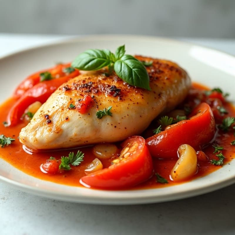 Slow-Simmered Chicken with Bell Peppers, Onions, and Tomato Herb Sauce