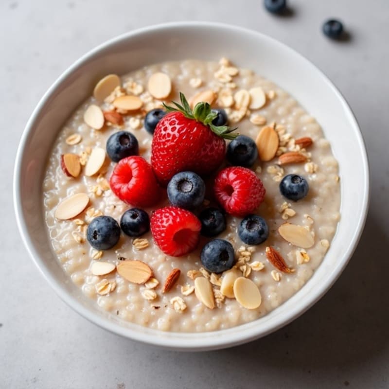 Healthy Creamy Oat Porridge with Berries and Nuts