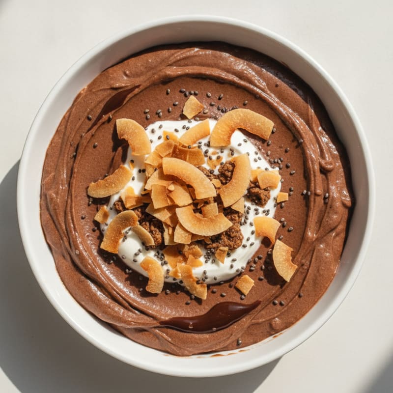 Silky Chocolate Protein Pudding with Toasted Coconut