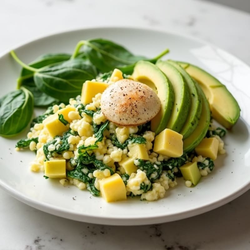 Egg White and Spinach Scramble with Cottage Cheese and Avocado