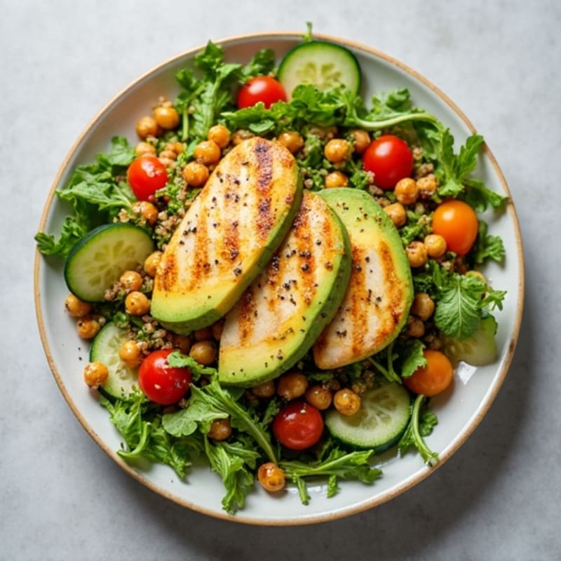 Crispy Avocado, Quinoa, and Fresh Greens Salad